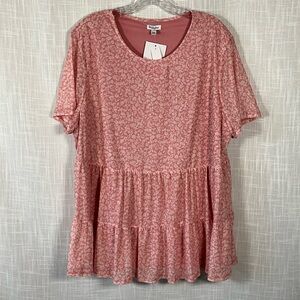 love, Fire Top Size 2X  Pink Floral Scoop Neck Top